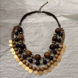 Anthropologie Brown and Black Beaded Necklace with Gold Accents